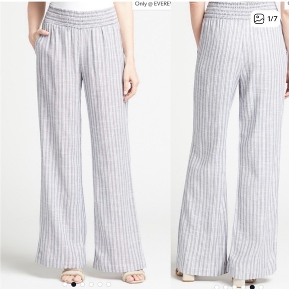Evereve Gray Striped Wide Leg Pants - Picture 1 of 5
